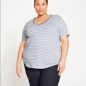 Universal Standard V Neck T Rex in lavender stripe